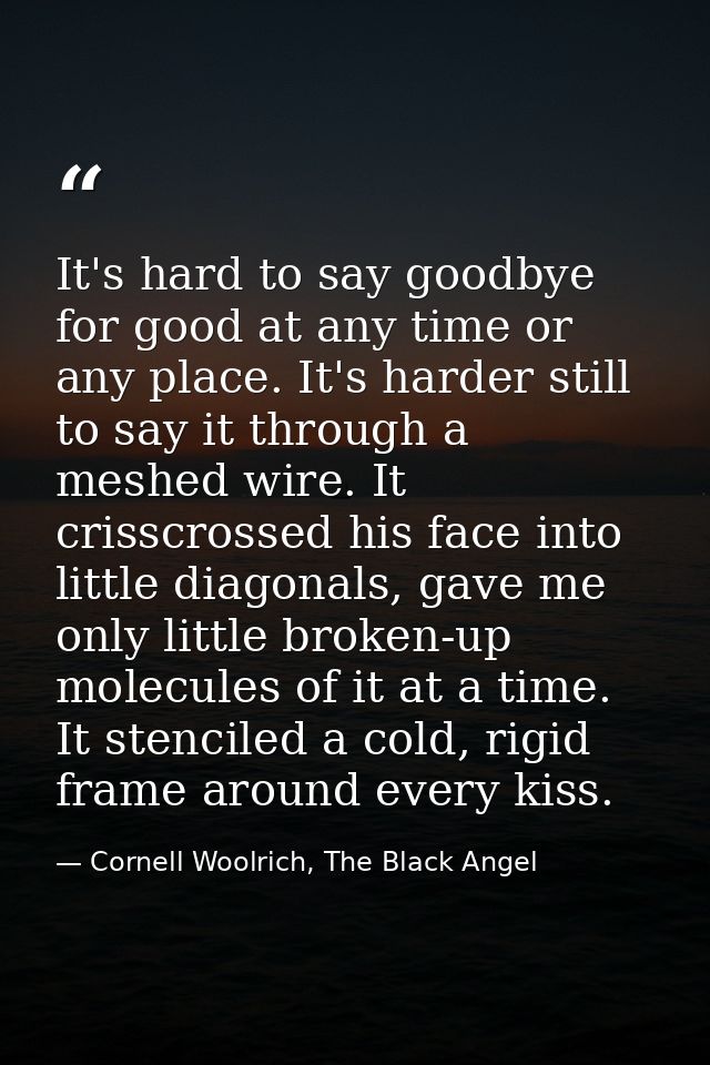 It's hard to say goodbye for good at any time or any place. It's harder still to say it through a meshed wire. It crissc — Cornell Woolrich, The Black Angel