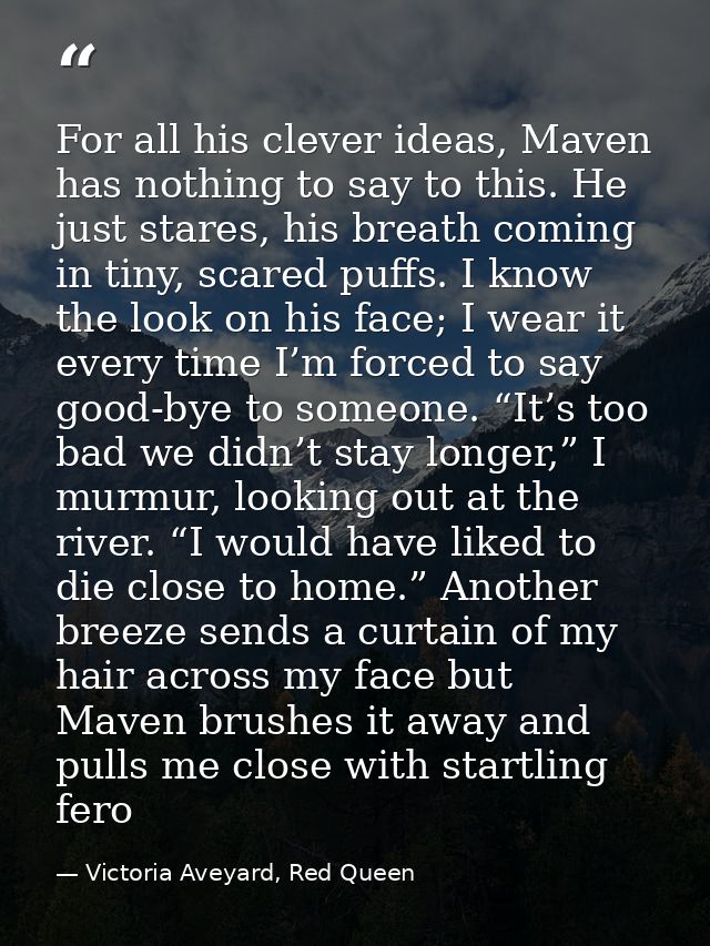 For all his clever ideas, Maven has nothing to say to this. He just stares, his breath coming in tiny, scared puffs. I k — Victoria Aveyard, Red Queen