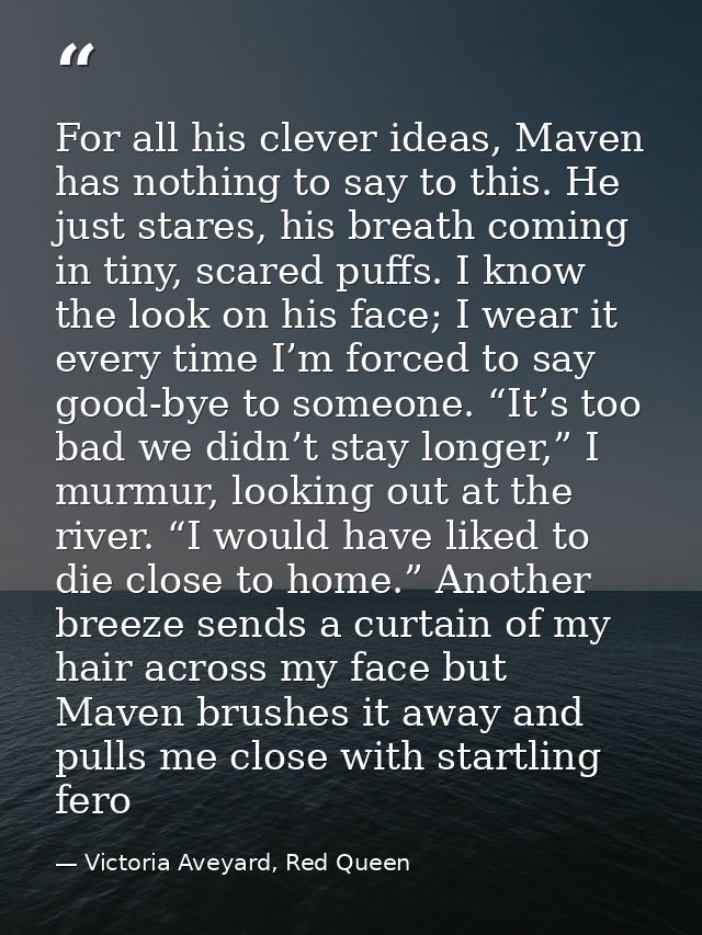For all his clever ideas, Maven has nothing to say to this. He just stares, his breath coming in tiny, scared puffs. I k — Victoria Aveyard, Red Queen