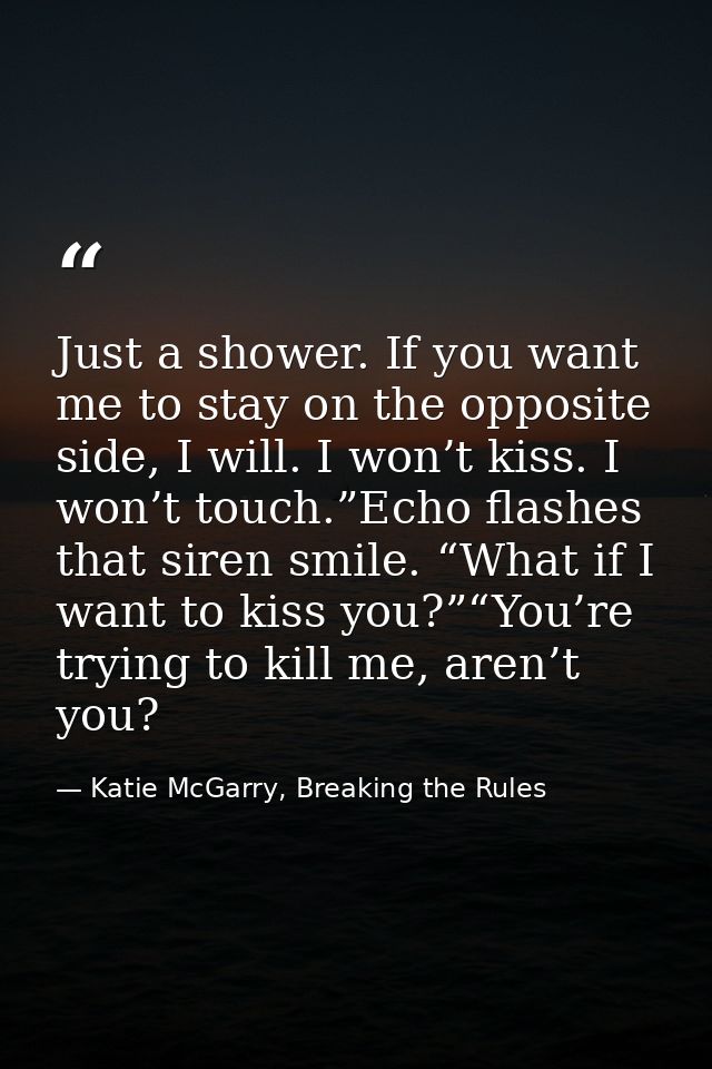 Just a shower. If you want me to stay on the opposite side, I will. I won’t kiss. I won’t touch.”Echo flashes that siren — Katie McGarry, Breaking the Rules