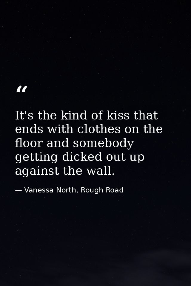 It's the kind of kiss that ends with clothes on the floor and somebody getting dicked out up against the wall. — Vanessa North, Rough Road