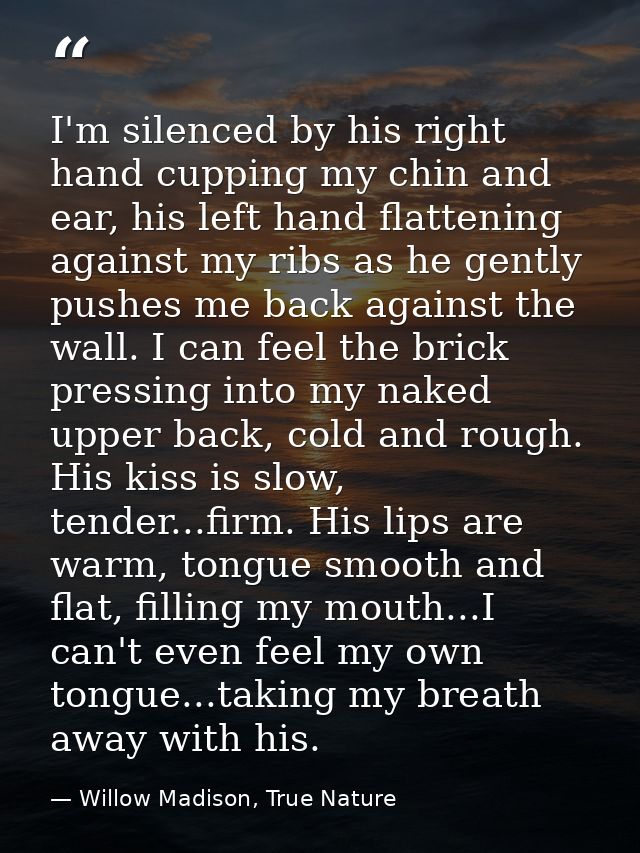 I'm silenced by his right hand cupping my chin and ear, his left hand flattening against my ribs as he gently pushes me  — Willow Madison, True Nature
