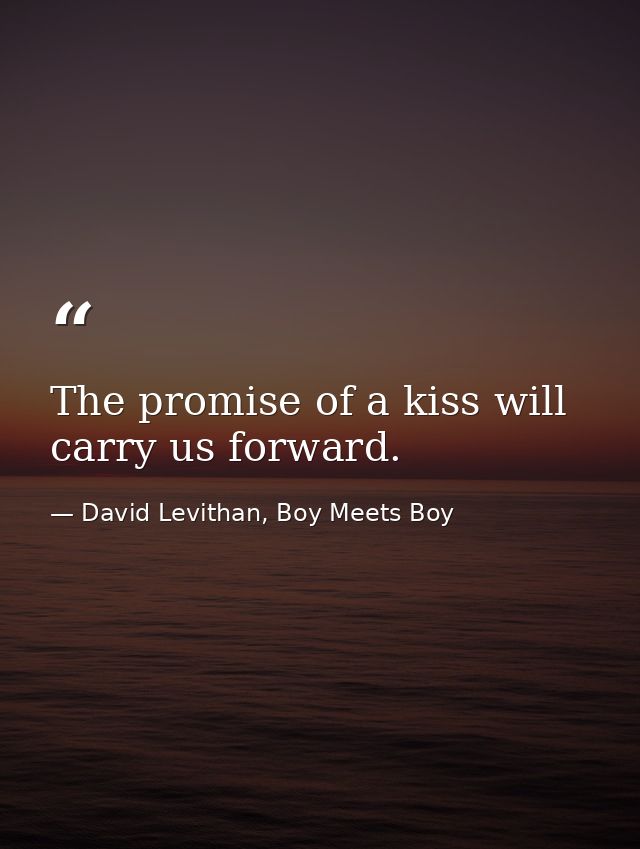 The promise of a kiss will carry us forward. — David Levithan, Boy Meets Boy
