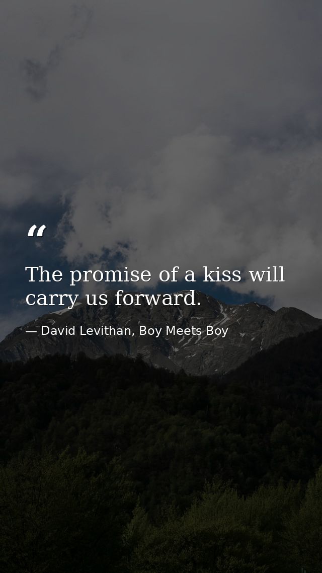 The promise of a kiss will carry us forward. — David Levithan, Boy Meets Boy