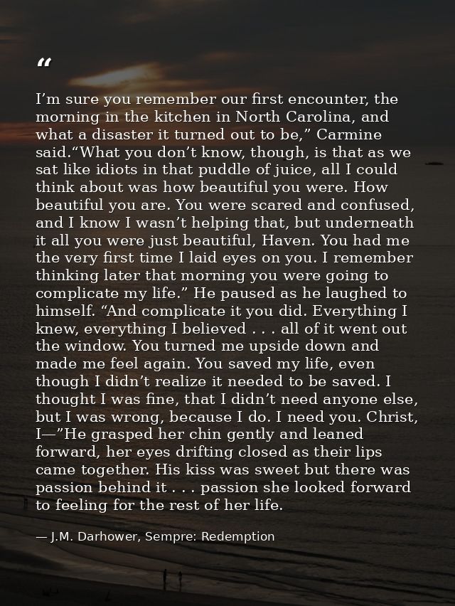 I’m sure you remember our first encounter, the morning in the kitchen in North Carolina, and what a disaster it turned o — J.M. Darhower, Sempre: Redemption