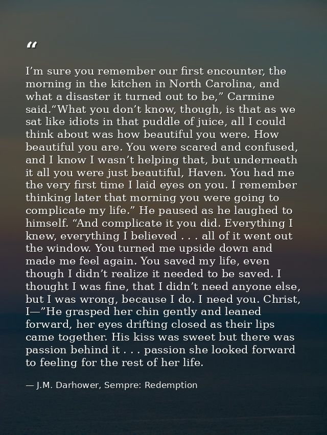 I’m sure you remember our first encounter, the morning in the kitchen in North Carolina, and what a disaster it turned o — J.M. Darhower, Sempre: Redemption