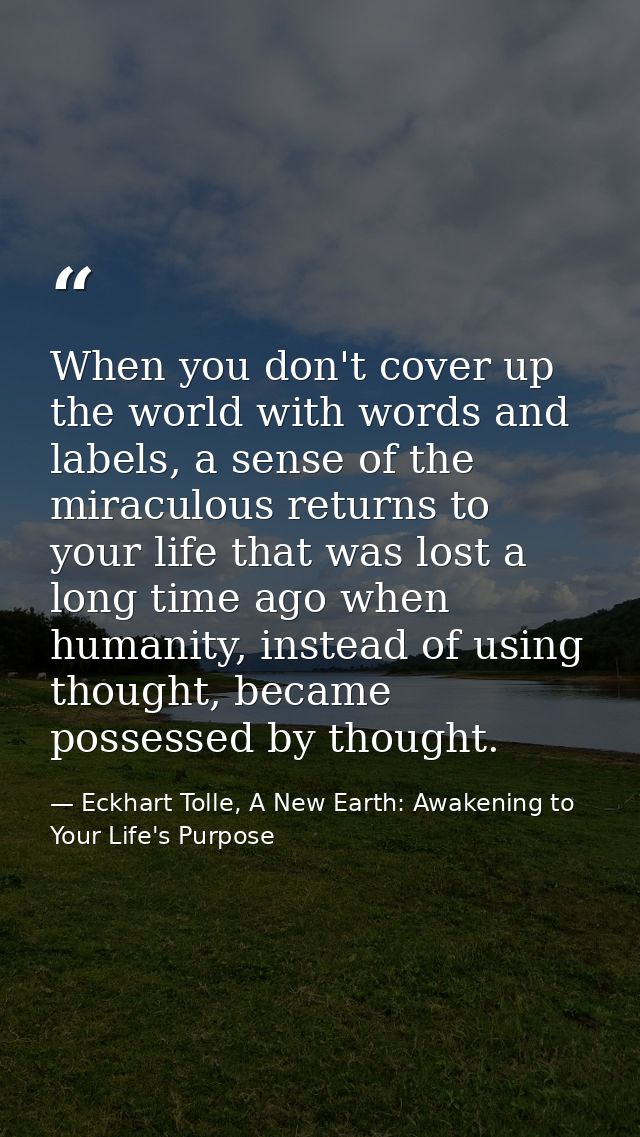 When you don't cover up the world with words and labels, a sense of the miraculous returns to your life that was lost a  — Eckhart Tolle, A New Earth: Awakening to Your Life's Purpose