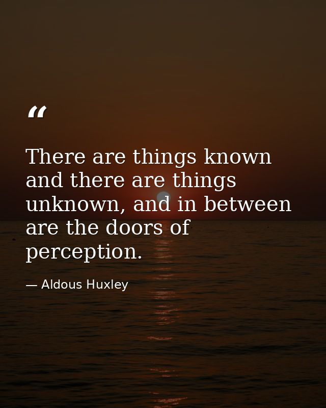 There are things known and there are things unknown, and in between are the doors of perception. — Aldous Huxley