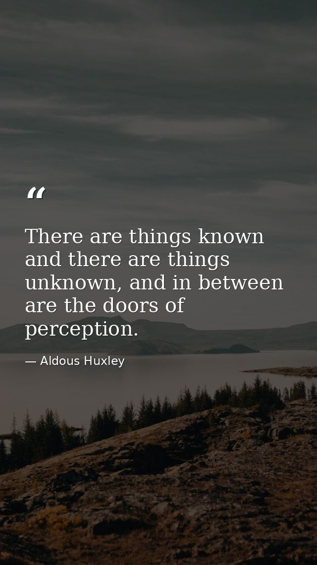 There are things known and there are things unknown, and in between are the doors of perception. — Aldous Huxley