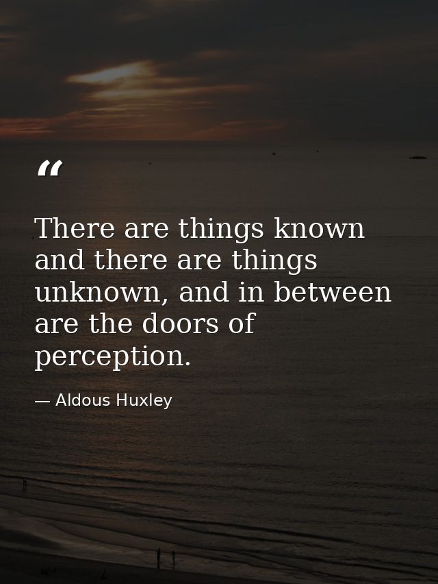 There are things known and there are things unknown, and in between are the doors of perception. — Aldous Huxley
