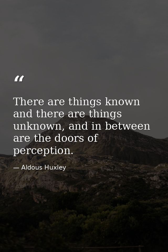 There are things known and there are things unknown, and in between are the doors of perception. — Aldous Huxley