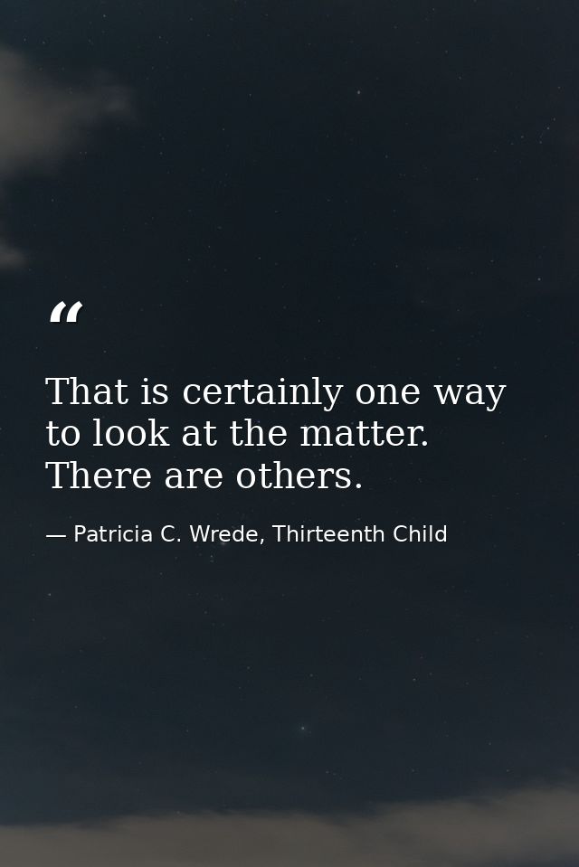 That is certainly one way to look at the matter. There are others. — Patricia C. Wrede, Thirteenth Child