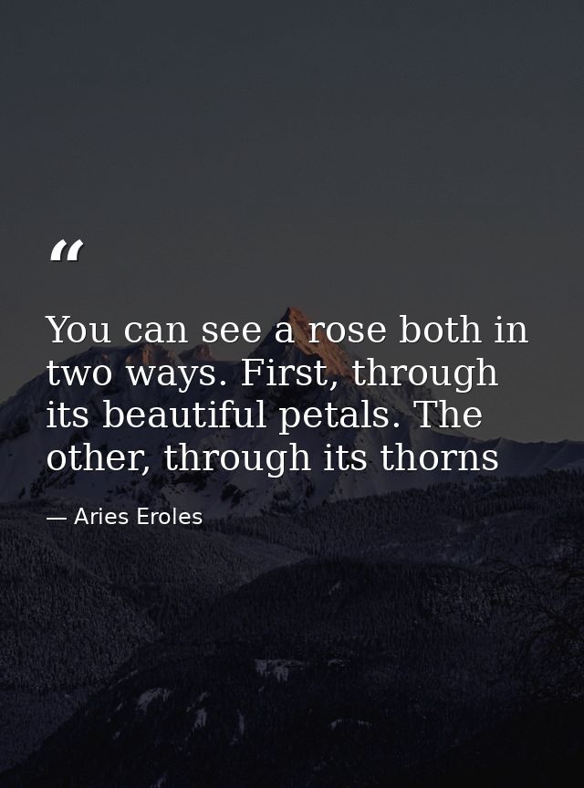 You can see a rose both in two ways. First, through its beautiful petals. The other, through its thorns — Aries Eroles