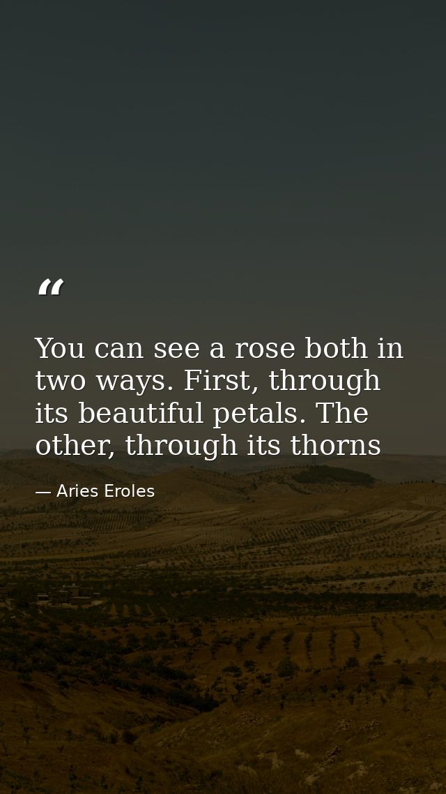 You can see a rose both in two ways. First, through its beautiful petals. The other, through its thorns — Aries Eroles