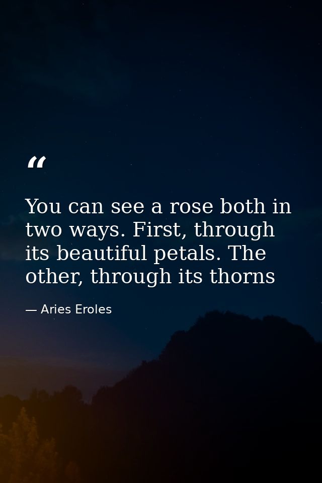 You can see a rose both in two ways. First, through its beautiful petals. The other, through its thorns — Aries Eroles