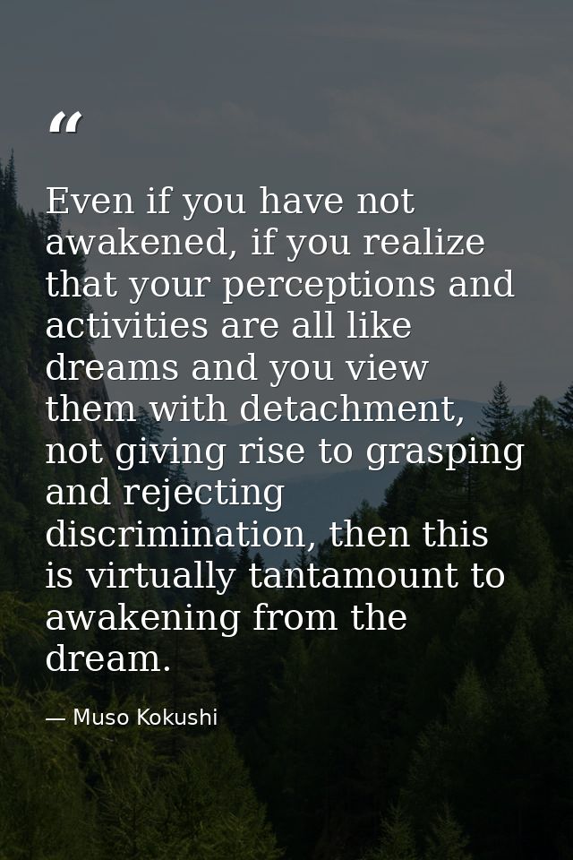 Even if you have not awakened, if you realize that your perceptions and activities are all like dreams and you view them — Muso Kokushi
