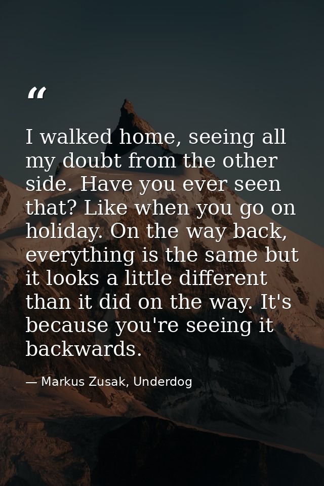 I walked home, seeing all my doubt from the other side. Have you ever seen that? Like when you go on holiday. On the way — Markus Zusak, Underdog