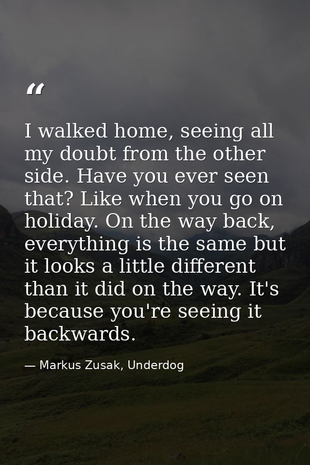I walked home, seeing all my doubt from the other side. Have you ever seen that? Like when you go on holiday. On the way — Markus Zusak, Underdog