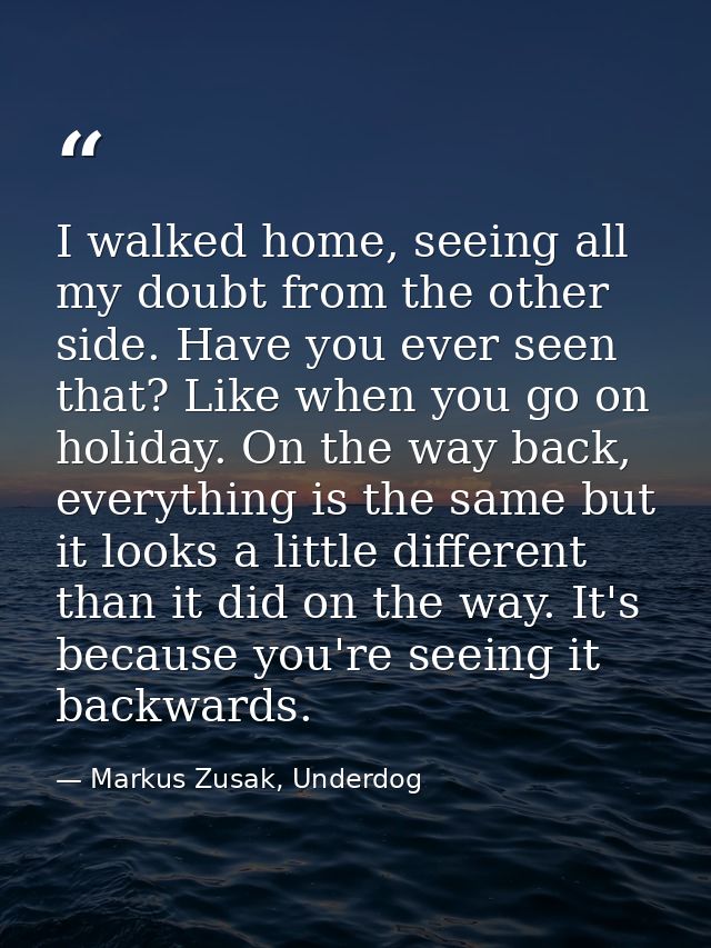 I walked home, seeing all my doubt from the other side. Have you ever seen that? Like when you go on holiday. On the way — Markus Zusak, Underdog