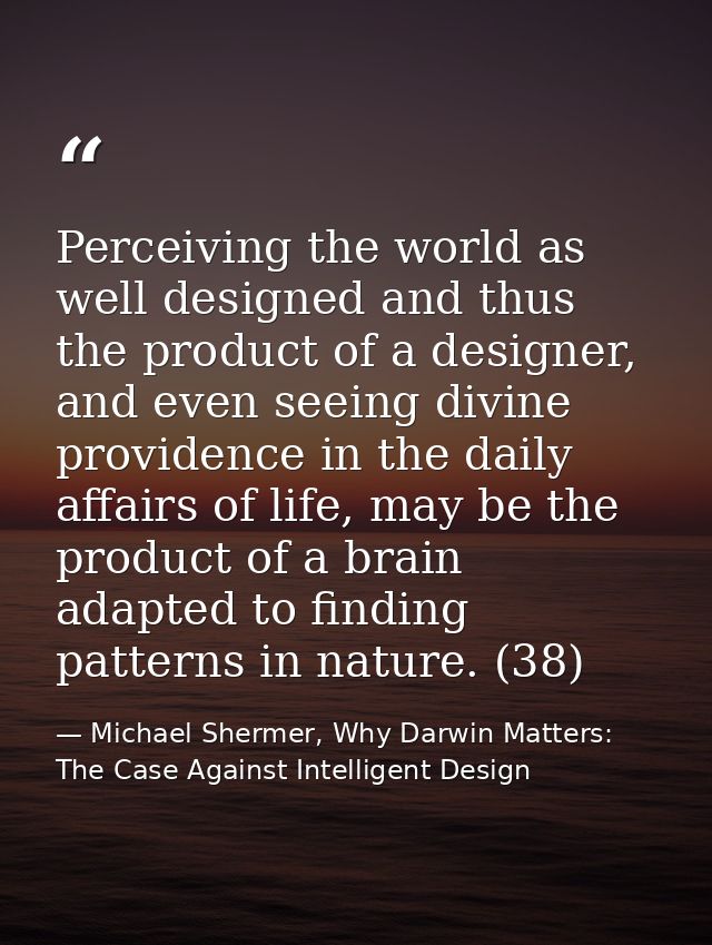 Perceiving the world as well designed and thus the product of a designer, and even seeing divine providence in the daily — Michael Shermer, Why Darwin Matters: The Case Against Intelligent Design