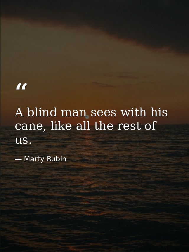 A blind man sees with his cane, like all the rest of us. — Marty Rubin
