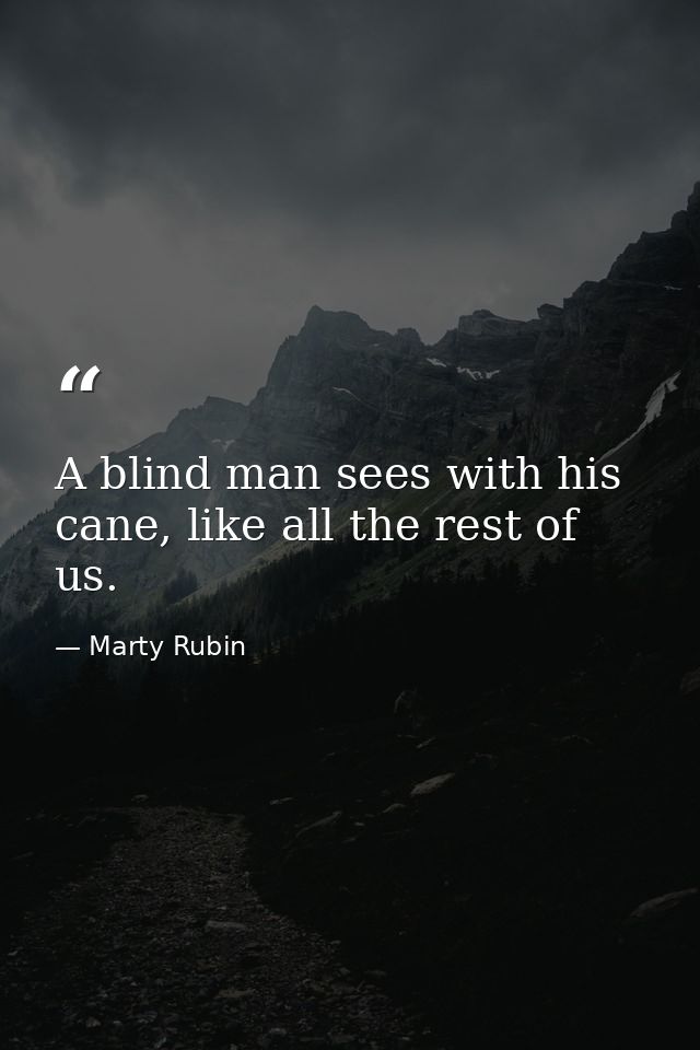 A blind man sees with his cane, like all the rest of us. — Marty Rubin