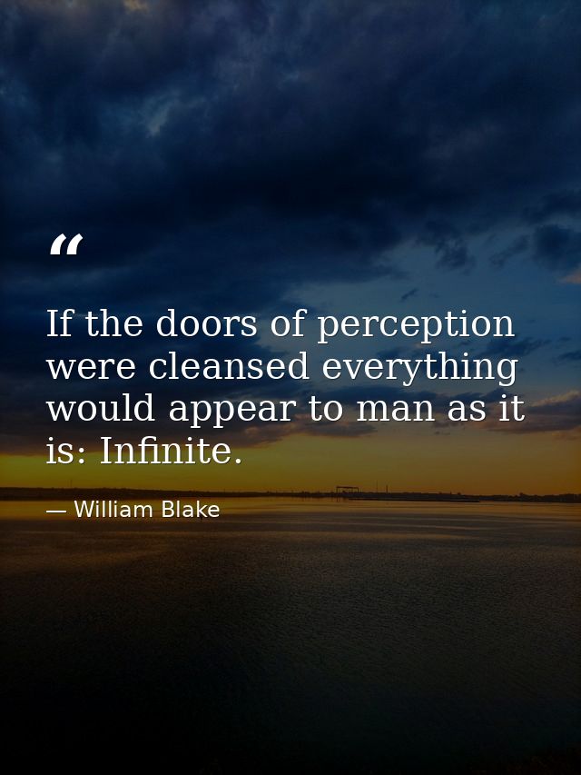 If the doors of perception were cleansed everything would appear to man as it is: Infinite. — William Blake