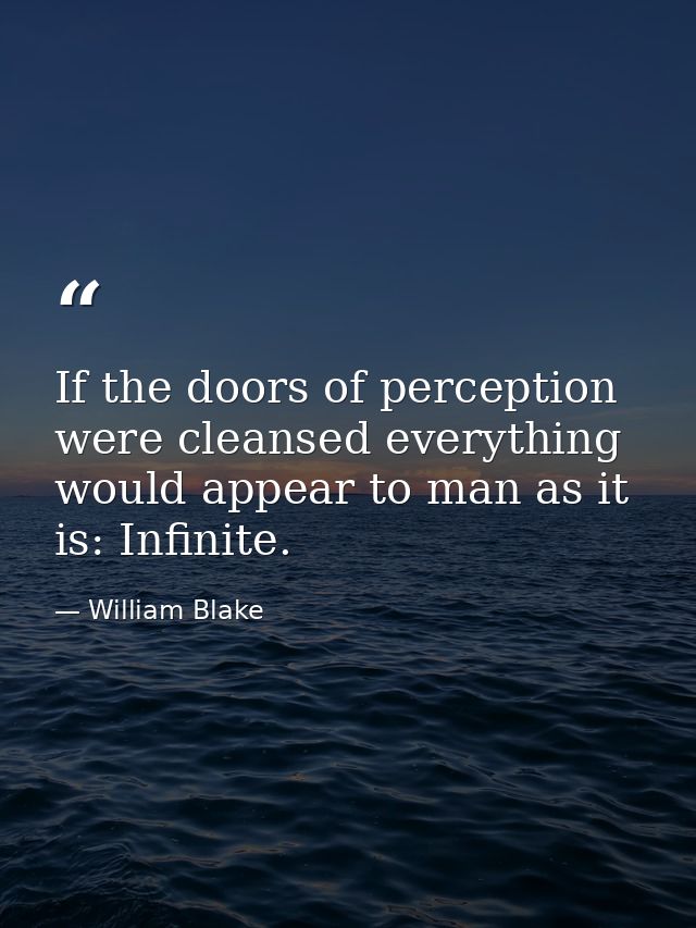 If the doors of perception were cleansed everything would appear to man as it is: Infinite. — William Blake