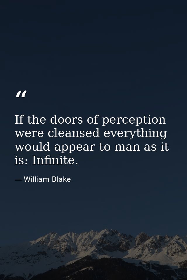 If the doors of perception were cleansed everything would appear to man as it is: Infinite. — William Blake