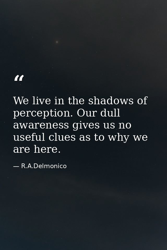We live in the shadows of perception. Our dull awareness gives us no useful clues as to why we are here. — R.A.Delmonico