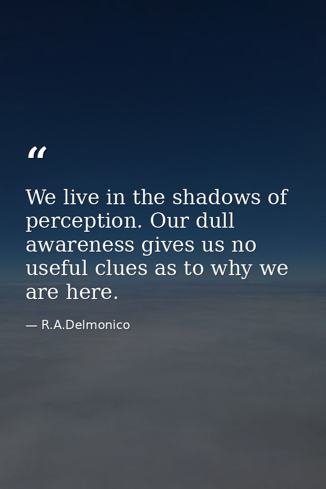 We live in the shadows of perception. Our dull awareness gives us no useful clues as to why we are here. — R.A.Delmonico