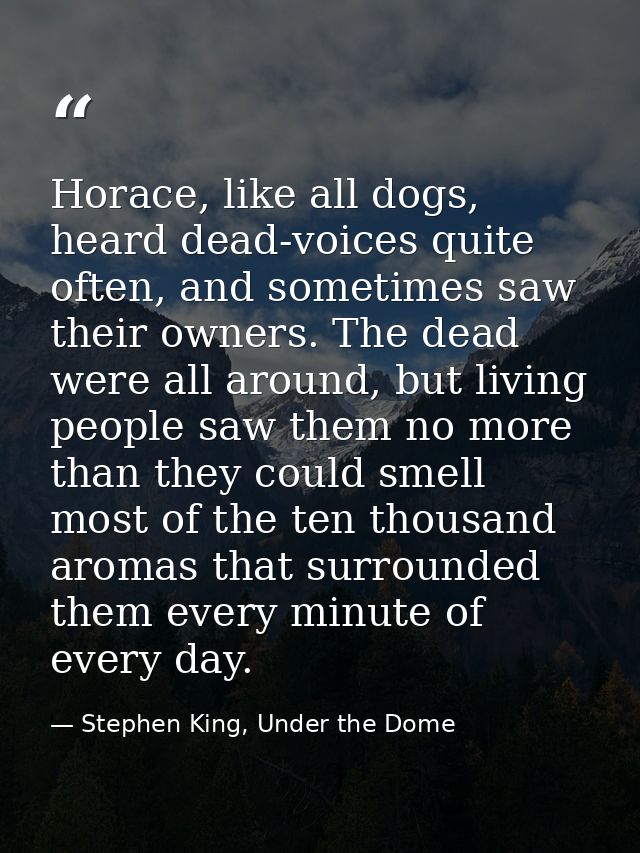 Horace, like all dogs, heard dead-voices quite often, and sometimes saw their owners. The dead were all around, but livi — Stephen King, Under the Dome