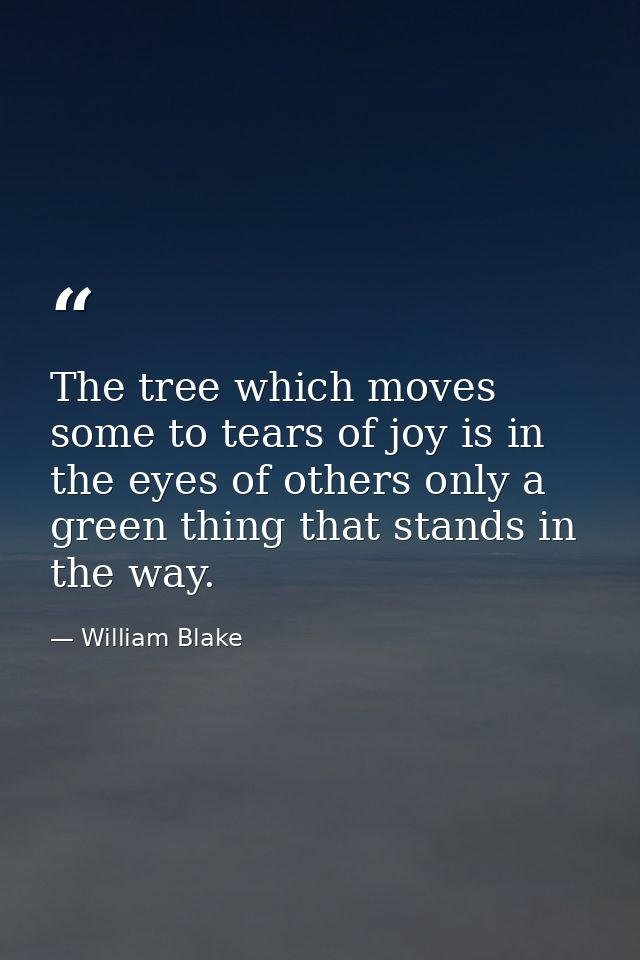 The tree which moves some to tears of joy is in the eyes of others only a green thing that stands in the way. — William Blake