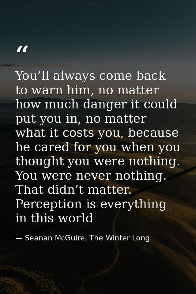 You’ll always come back to warn him, no matter how much danger it could put you in, no matter what it costs you, because — Seanan McGuire, The Winter Long