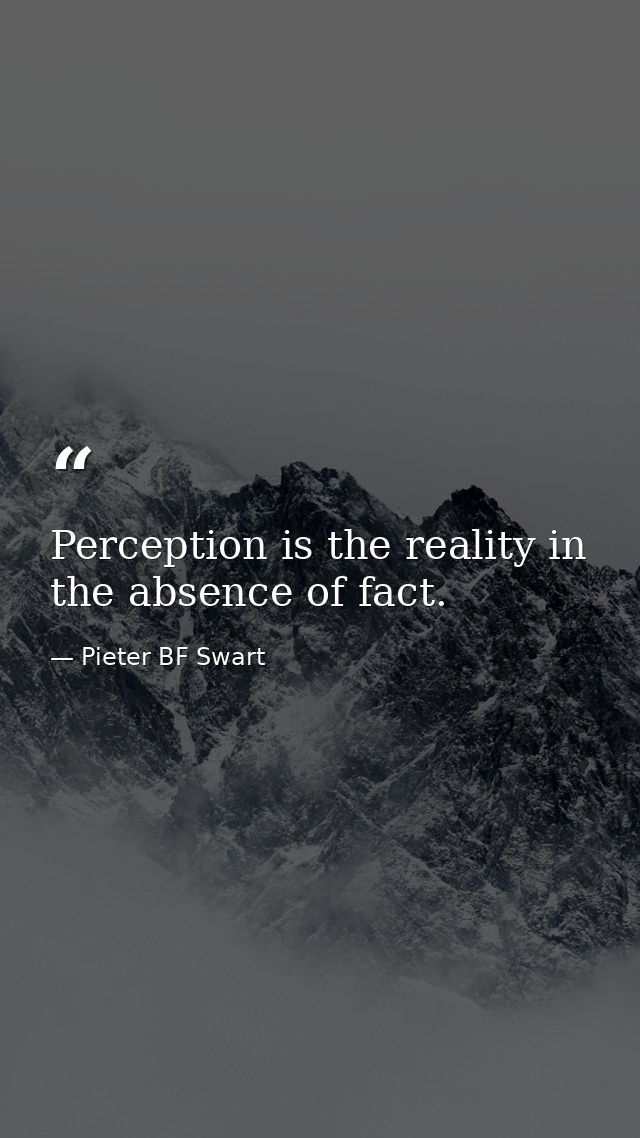 Perception is the reality in the absence of fact. — Pieter BF Swart
