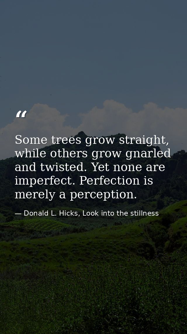 Some trees grow straight, while others grow gnarled and twisted. Yet none are imperfect. Perfection is merely a percepti — Donald L. Hicks, Look into the stillness