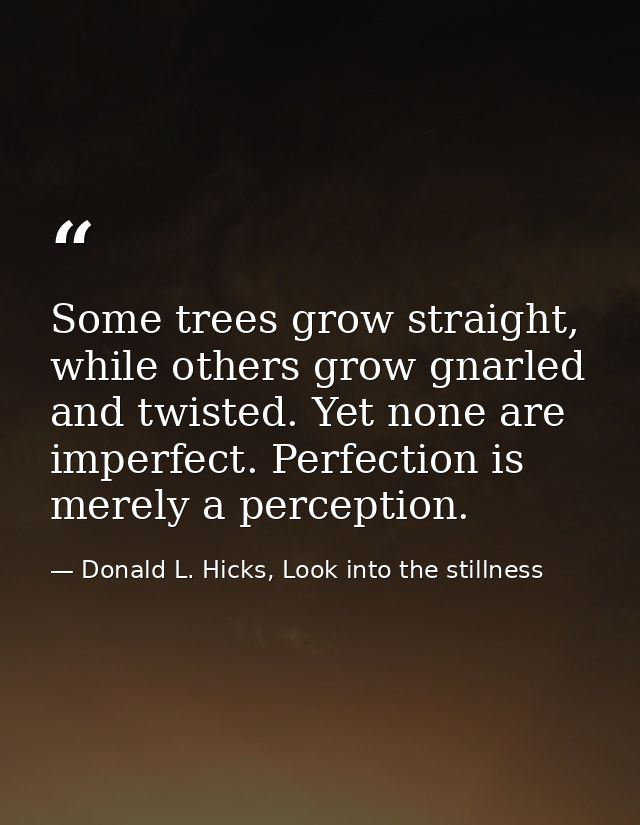 Some trees grow straight, while others grow gnarled and twisted. Yet none are imperfect. Perfection is merely a percepti — Donald L. Hicks, Look into the stillness