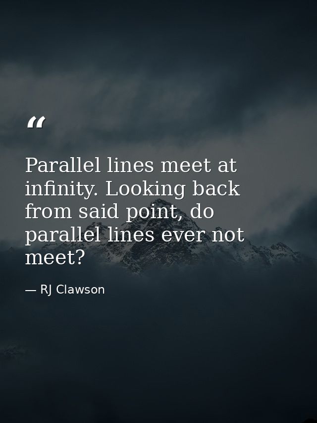 Parallel lines meet at infinity. Looking back from said point, do parallel lines ever not meet? — RJ Clawson