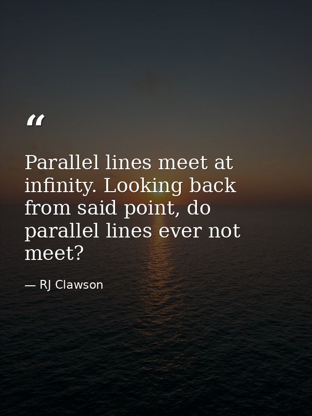 Parallel lines meet at infinity. Looking back from said point, do parallel lines ever not meet? — RJ Clawson