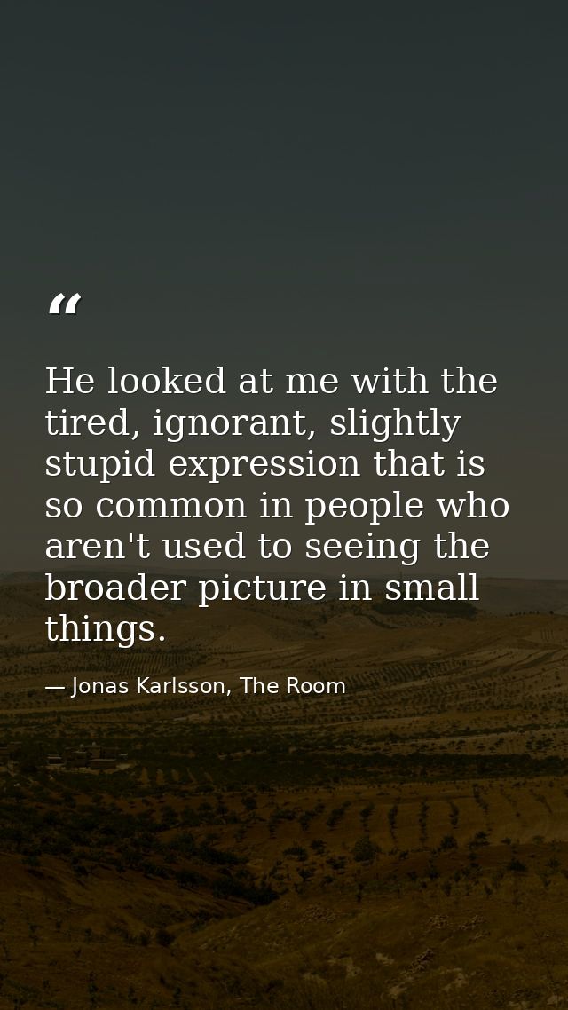 He looked at me with the tired, ignorant, slightly stupid expression that is so common in people who aren't used to seei — Jonas Karlsson, The Room
