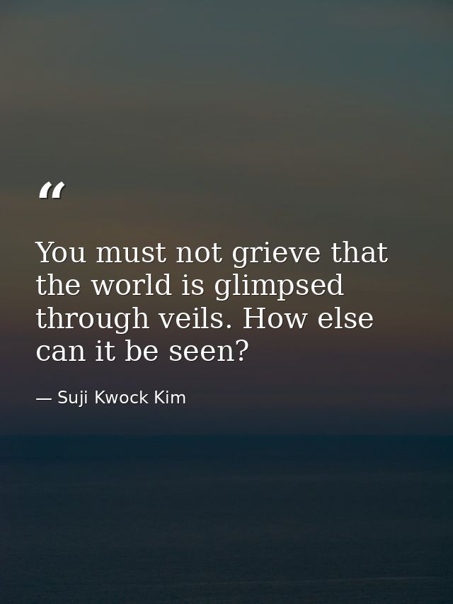 You must not grieve that the world is glimpsed through veils. How else can it be seen? — Suji Kwock Kim