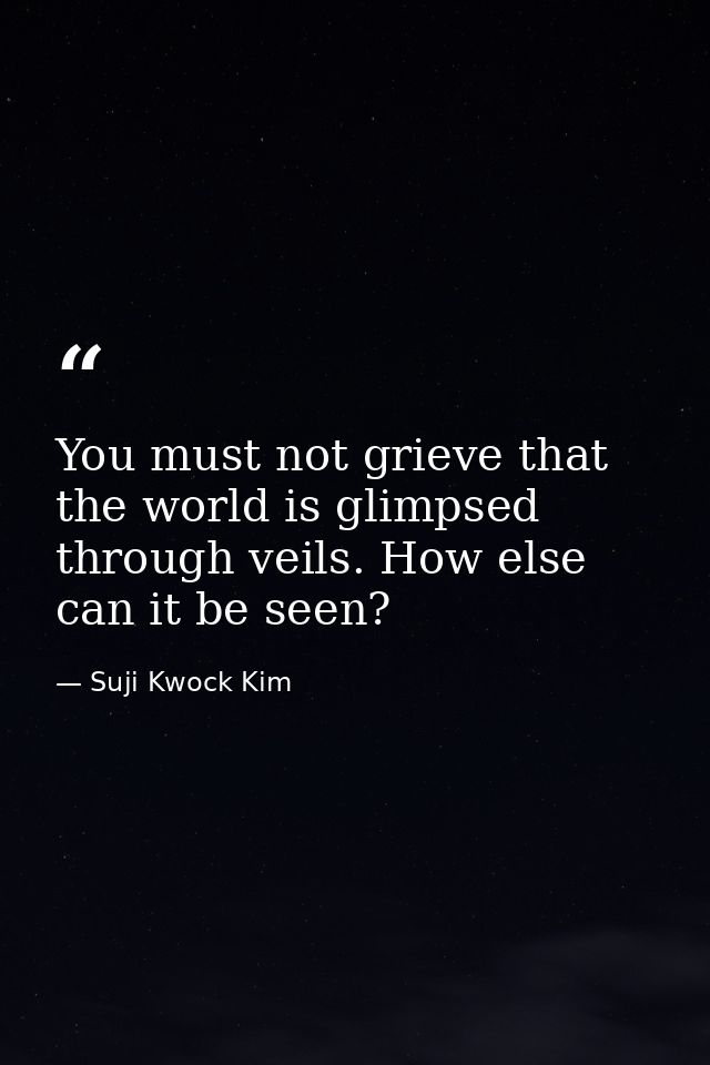 You must not grieve that the world is glimpsed through veils. How else can it be seen? — Suji Kwock Kim