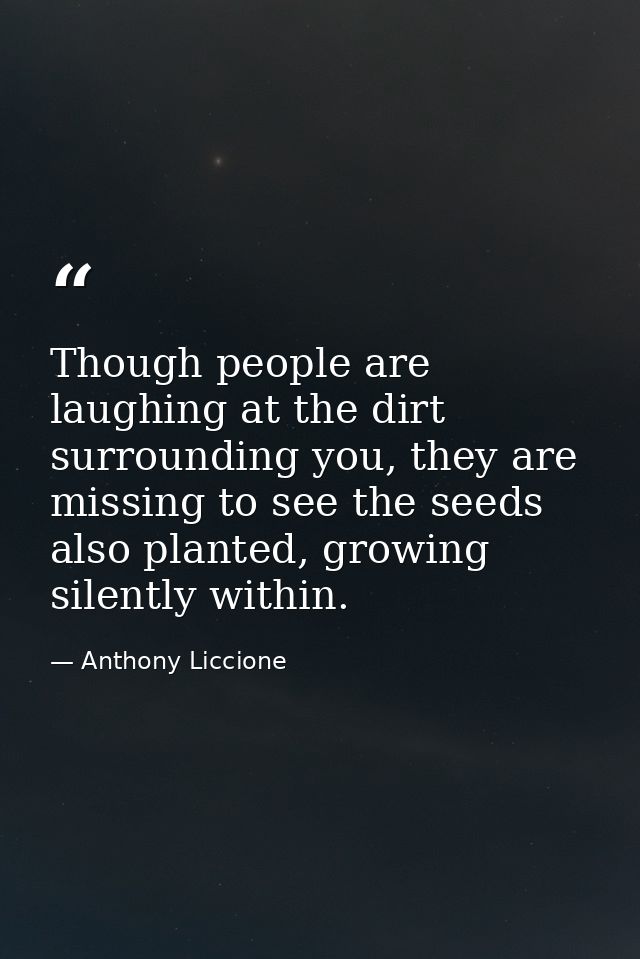 Though people are laughing at the dirt surrounding you, they are missing to see the seeds also planted, growing silently — Anthony Liccione