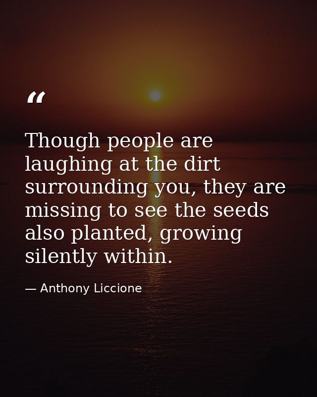 Though people are laughing at the dirt surrounding you, they are missing to see the seeds also planted, growing silently — Anthony Liccione