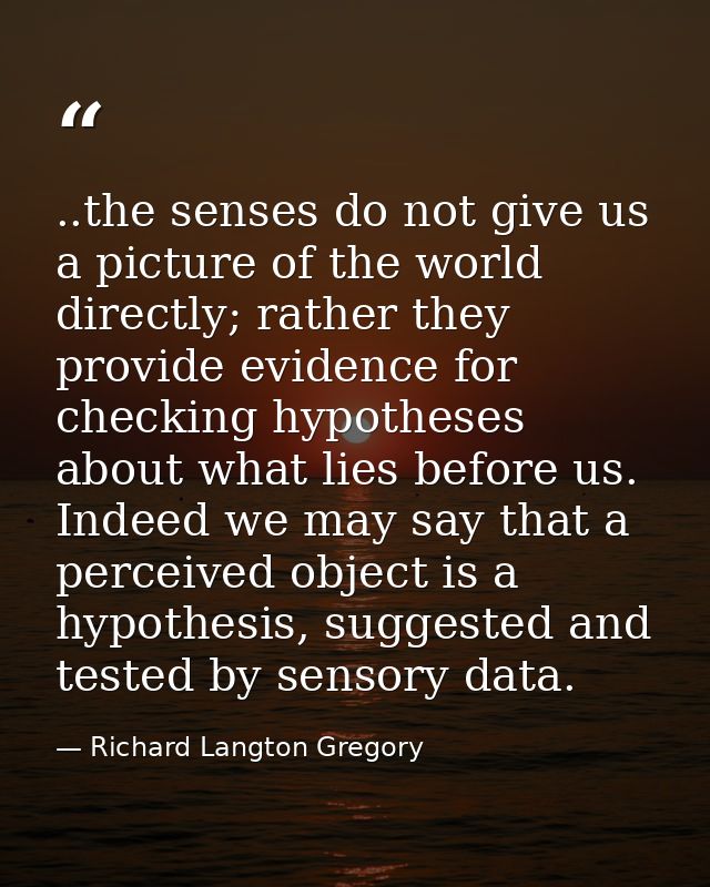 ..the senses do not give us a picture of the world directly; rather they provide evidence for checking hypotheses about  — Richard Langton Gregory