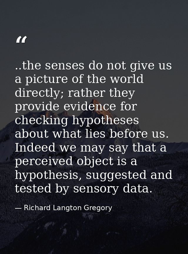 ..the senses do not give us a picture of the world directly; rather they provide evidence for checking hypotheses about  — Richard Langton Gregory