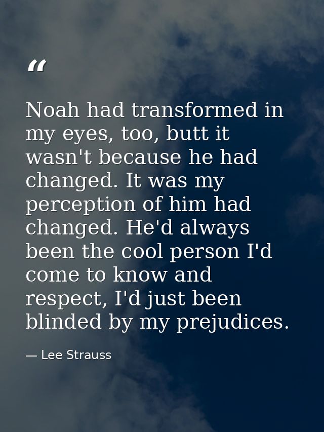 Noah had transformed in my eyes, too, butt it wasn't because he had changed. It was my perception of him had changed. He — Lee Strauss