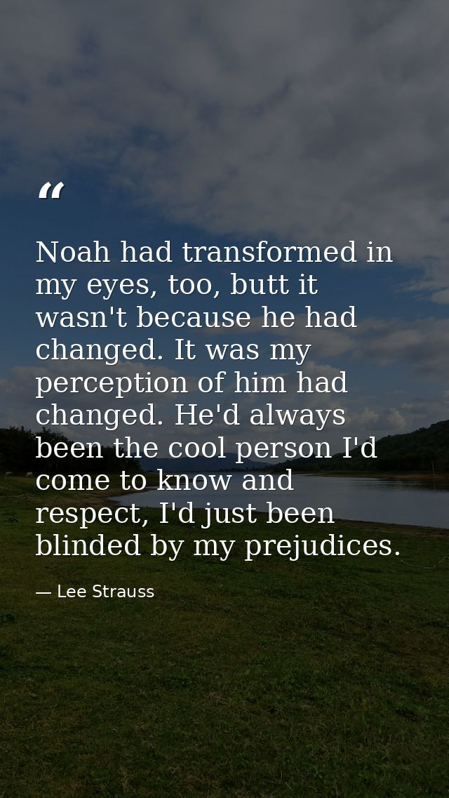 Noah had transformed in my eyes, too, butt it wasn't because he had changed. It was my perception of him had changed. He — Lee Strauss