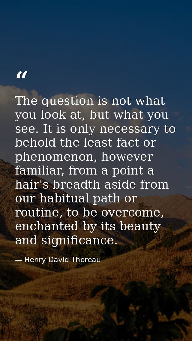 The question is not what you look at, but what you see. It is only necessary to behold the least fact or phenomenon, how — Henry David Thoreau