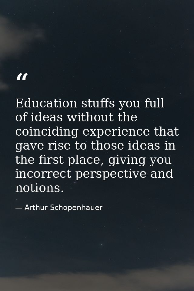 Education stuffs you full of ideas without the coinciding experience that gave rise to those ideas in the first place, g — Arthur Schopenhauer